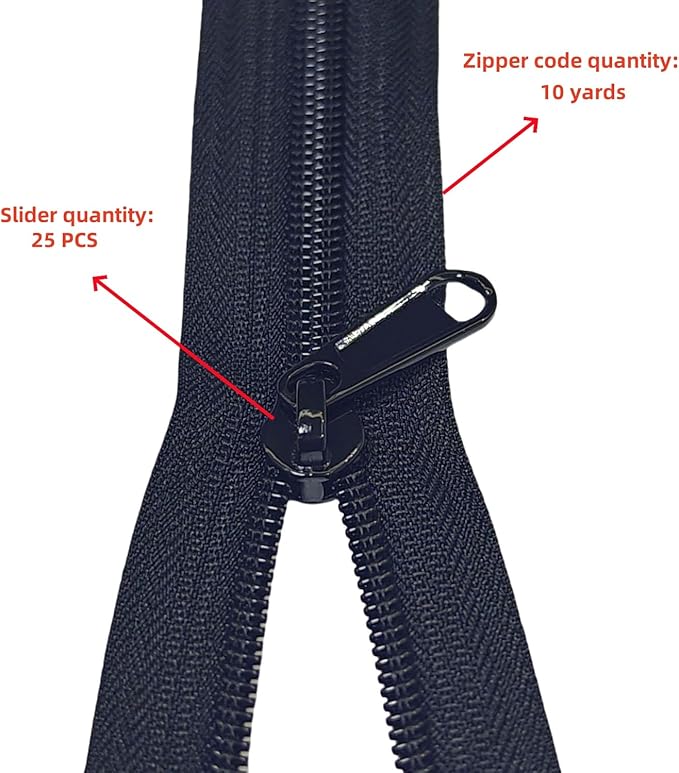 MebuZip #5 Nylon Coil Zippers by The Yard Bulk Zipper Roll Zipper Tape 10 Yards with 25pcs Pulls for Sewing Tailor DIY Craft Bags Pillows (Black 10Yards)