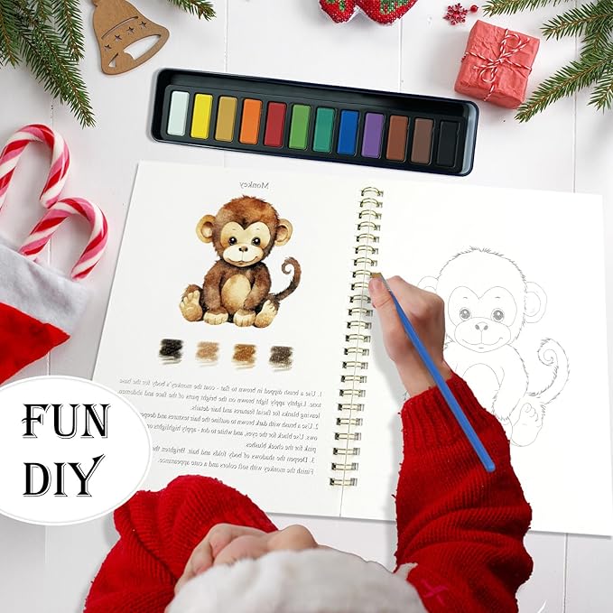 VRSHMB Beginner Watercolor Workbook with 12 Colors - Watercolor Paint Book & Art Gift for Beginners and Adults (Elephant)