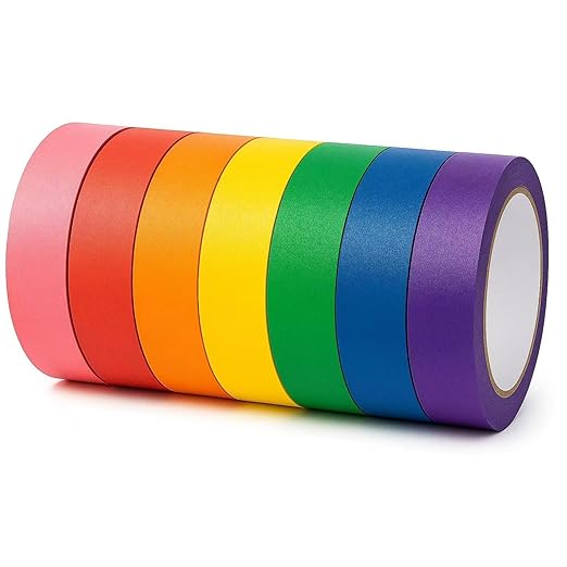 Colored Masking Tape Painters Tape 7 Roll - Masking Tape 1 Inch x 72 Ft (Total 504 Ft), Rainbow Colorful Craft Teacher Tape Great for Arts, Labeling or Coding, DIY, Decoration Room, Classroom Supply