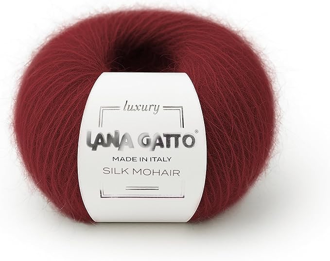 2 Skeins, Silk Mohair Luxury Yarns, Premium and Soft Blend for Knitting and Crocheting, Made in Italy (Red - 6026, 2)