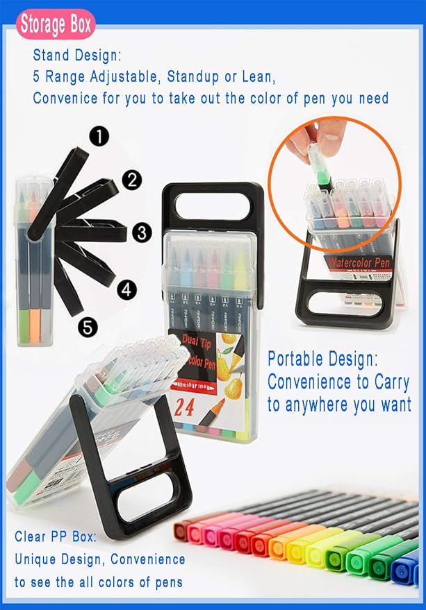 WQIYA Dual Tip Markers for Kids, Washable Markers Set, Art Marker with Stand Portable Box, Gift For Kids (36 Colours)