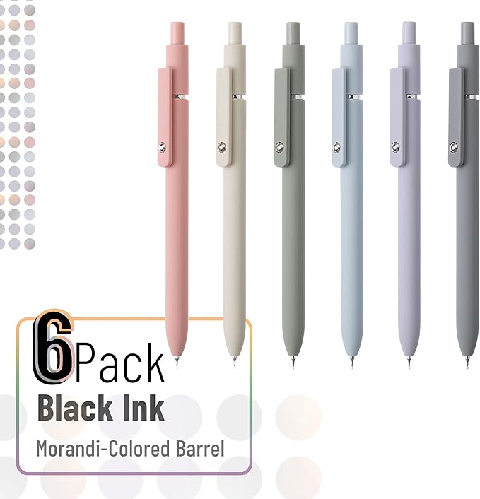 Mr. Pen - Retractable Fine Point Gel Pens, 6 Pack, Morandi Barrels, Fast Dry Black Ink, 0.5 mm Cute Aesthetic Pens for Journaling