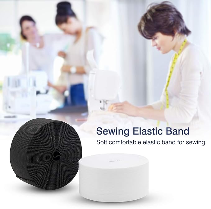 1.5'' Elastic Band for Sewing, Crafts, DIY, High Elasticity, (White 5Yards, Black 5 Yards)