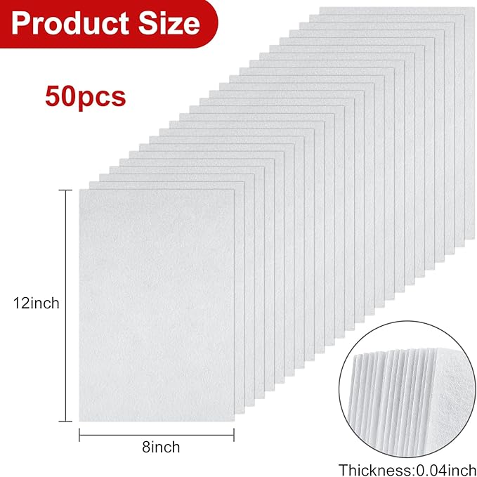 CHRORINE 50 Pcs Assorted Color Felt Fabric Sheets 8" x 12" Soft Felt Fabric Sheet for Crafts DIY Sewing Squares Nonwoven Patchwork (White)