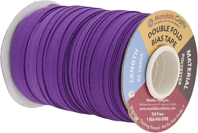 Mandala Crafts 55 Yards 1/2 Inch Purple Double Fold Bias Tape for Sewing - Bias Binding Tape for Quilting Binding, Hemming, Seam, and Fabric Piping