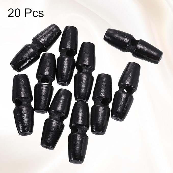 HARFINGTON 20pcs Wooden Toggle Buttons 30mm / 1.2" Single Hole Wood Olive Horn Sewing Buttons for Coat Sweaters Clothing DIY Craft, Black