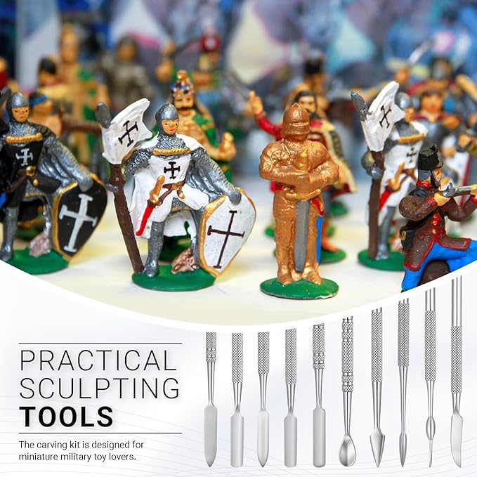 Honoson 10 Pcs Miniature Sculpting Tools Set Mini Stainless Steel Double-Headed Tool for Model and Convert Plastic, Resin and Metal Tabletop War Game Miniatures Models