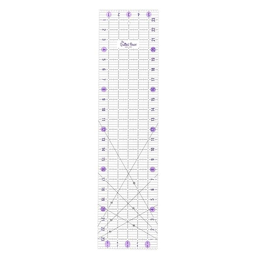 The Quilted Bear Quilting Rulers - Transparent Acrylic Non Slip Quilting, Patchwork & Sewing Ruler with Clear Black Lines & 30, 45 & 60 Degree Angles for Perfect Accuracy & Precision (6" x 24")