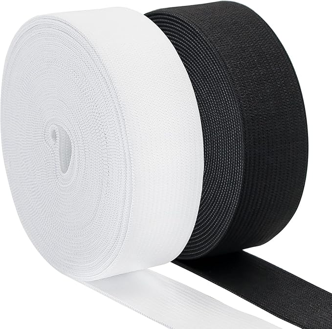 1 Inch Elastic Band for Sewing, Soft Comfortable, High Elasticity, Knit Elastic Strap for Sewing Clothes and Pants Waistband Wig Crafts DIY (Black 5 Yards+White 5 Yards)