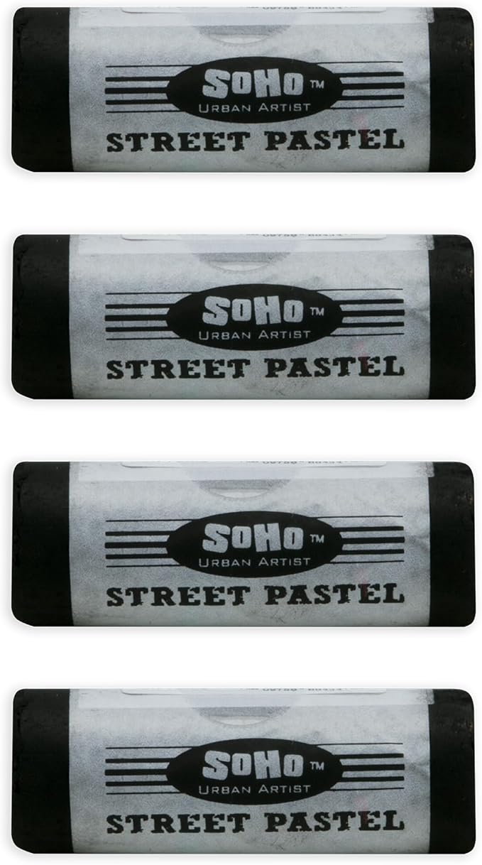 Soho Urban Artist Professional Oil Pastels - Jumbo Street Pastel Pack of 4 Deep Black, 1" Diameter, 2.7" Length, Non-Toxic, Brilliant Pigments, Ideal for Pavement, Less Crumbling than Sidewalk Chalk