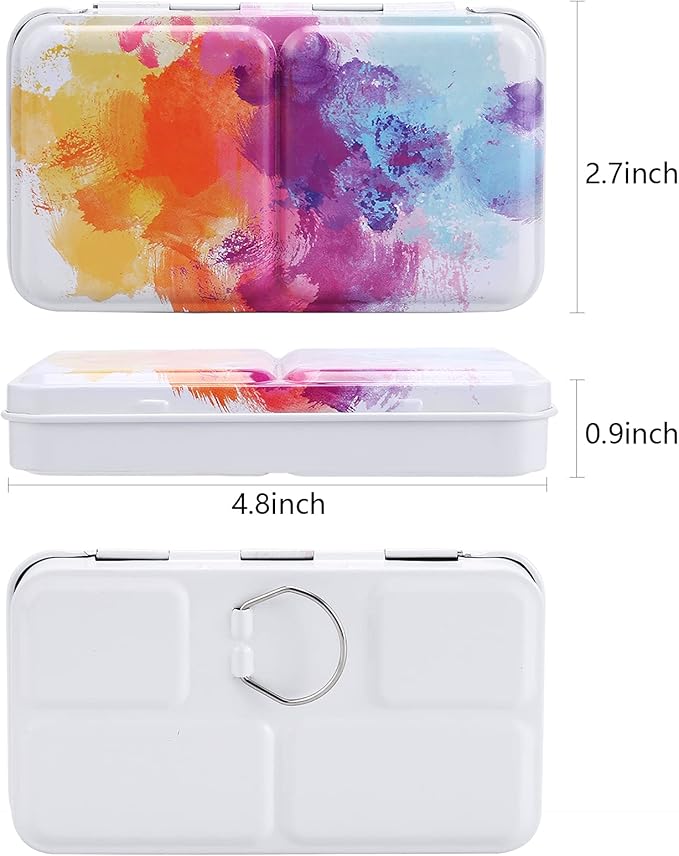 MyArTool Empty Watercolor Palette, Empty Watercolor Tin Box Palette Paint Case, Foldable Watercolor Paint Palette with 12 Empty Half Pans for Watercolor and Acrylic Painting