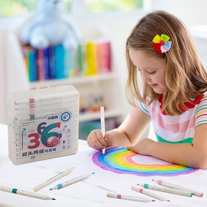 36 Colors Acrylic Paint Markers, Dual Tip Round and Brush Tips for Detailed Art, Crafting, Rock Painting, Wood, Glass, Ceramic
