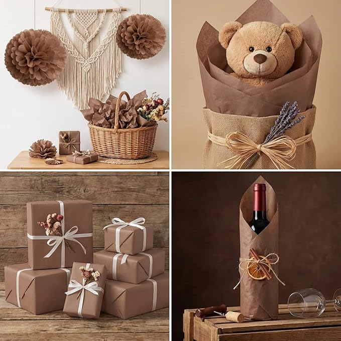 Qilery 500 Sheets Brown Tissue Paper Bulk 15 x 20 Inch Chocolate Brown Wrapping Paper for Gift Bags Acid Free Retro Tissue for Valentine's Day Craft Supplies, Bouquet, Forming Pompoms, Party Decor
