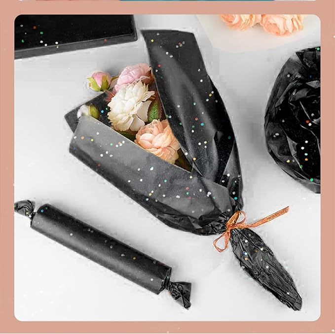 Black Glitter Tissue Paper for Gift Bags 36 Sheets 20 x 20 Inch - Recyclable Wrapping Paper for Weddings, Birthdays, Party & Festival Decorations DIY Craft Supplies
