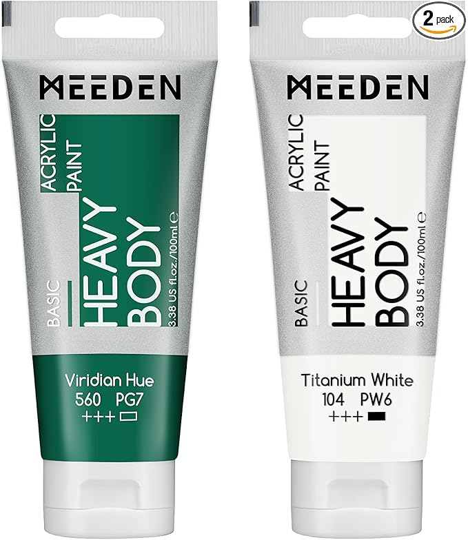 MEEDEN Acrylic Paint Viridian Hue: Bundled with Titanium White Color - 100ml/3.38oz x 2 Bulk Heavy Body Acrylic Paint Tubes for Art Craft Painting