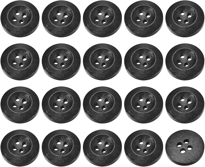 uxcell 50Pcs Wooden Buttons, 23mm(7/8") 4 Hole Round Wood Sewing Button Craft for Sewing DIY Craft Clothing, Black