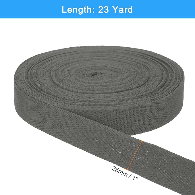 uxcell 23 Yards Cotton Twill Tape, 1-inch Herringbone Webbing Ribbon Bias Binding Tapes for Clothes Sewing, DIY Crafting (Dark Gray)