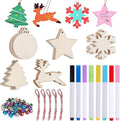 Artmag 50pcs Unfinished Wooden Hanging Ornaments for Christmas Decorations,5 Styles DIY Wood Slices with Holes for Crafts Centerpieces Holiday Hanging Decorations