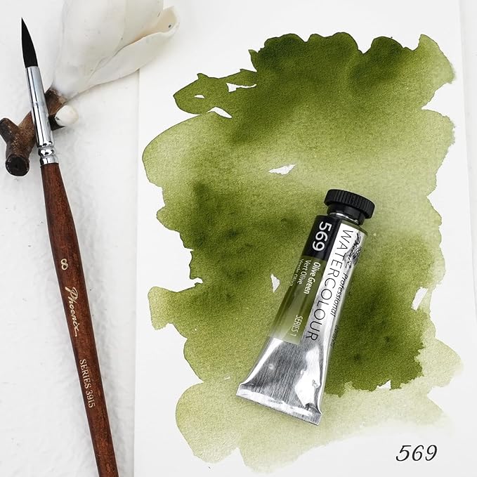 PHOENIX Professional Watercolor Paint Single Tube - 0.47 Fl Oz / 14ml - Olive Green