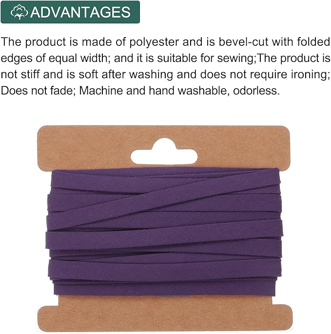 MECCANIXITY 1/4 Inch Double Fold Bias Tape Continuous Bulk Cotton Bias Tape for Sewing Seaming Quilting Hemming Binding Crafts (Dark Purple 12 Yards)