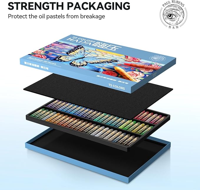 Paul Rubens Oil Pastels Set - 72 Vibrant Colors, Ultra-Soft and Creamy Texture, Easy to Blend for Artists and Beginners - Bullet Head Design for Drawing, Painting, Sketching - New Packaging