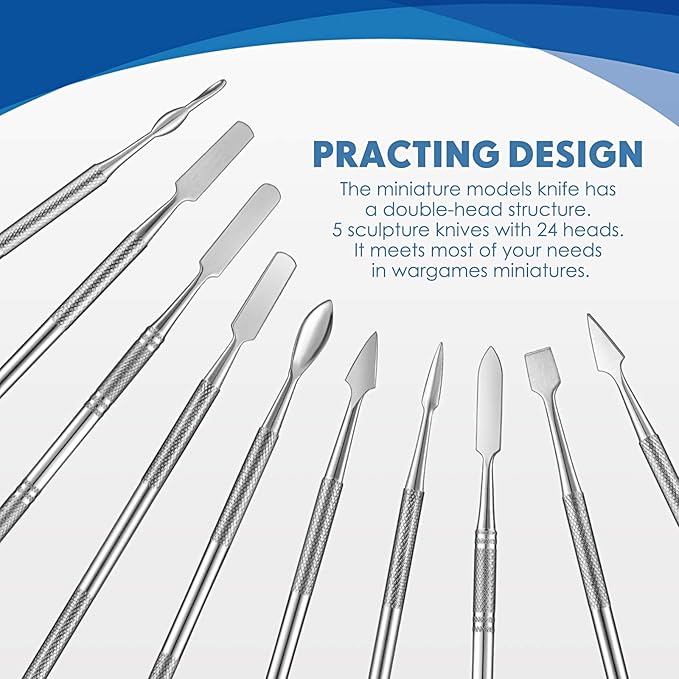 Honoson 5 Pcs Miniature Sculpting Tools Set Mini Stainless Steel Double-Headed Tool for Model and Convert Plastic, Resin and Metal Tabletop War Game Miniatures Models