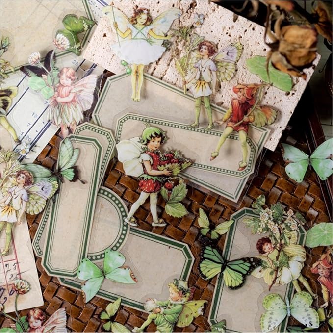 Vintage Flower Fairy Stickers 300Pcs Lot, Belebee 6 Packs Butterfly Fantasy Transparent Sticker for Scrapbooking Junk Journaling Paper Art Crafts Project Planner Album Diary Phone Cases Laptop Adult