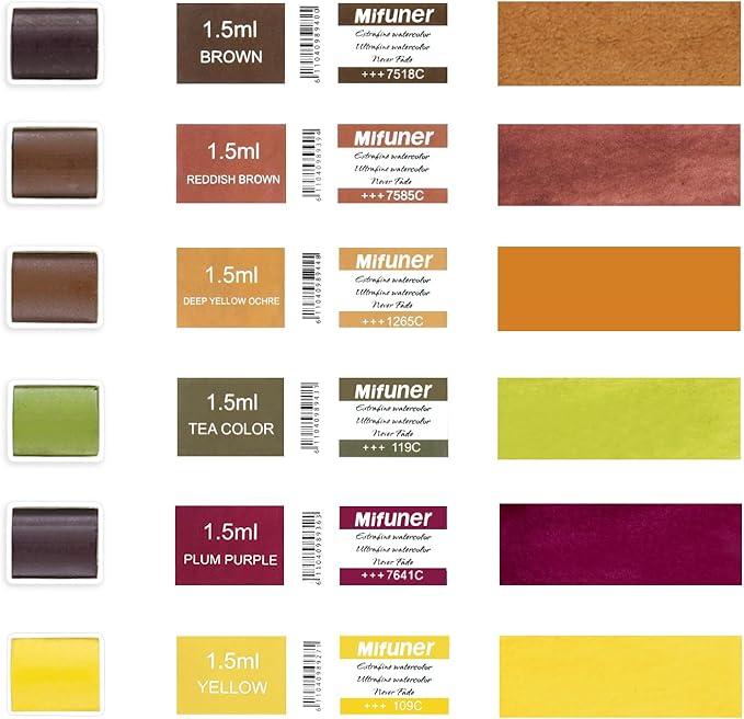 Mini Portable Handmade Artist Watercolor Paint Travel Metallic Box Set with 6 Earth Tone Solid Watercolor Half Pans (Each Capacity Approx 1.5ml) Pearlescent.Earth Tone