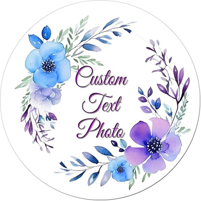 Custom Round Flower Wreath Sticker Labels - Personalized Customized Stickers for Birthday Baby and Label Product Boxes Wedding Shower Labels