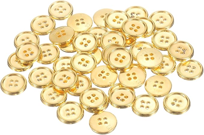 HARFINGTON 50pcs 28L Plastic Sewing Buttons 18mm 11/16" 4-Hole Round Replacement Craft Button for Coats Sewing Clothing and DIY, Gold
