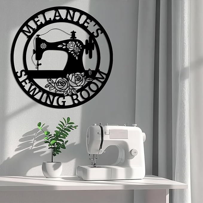 Custom Sewing Room Sign with Name, Personalized Vintage Sewing Machine Metal Wall Art, Quilting Supplies Pattern Tailor Studio, Craft Room Decor, Quilting Gift for Women Beginners Quilter