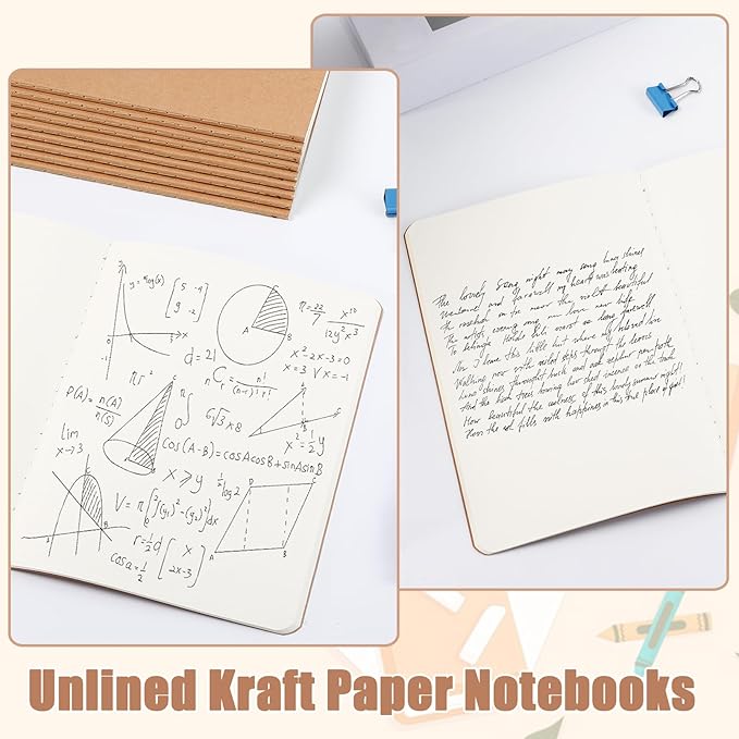 8 Pack Kraft Notebooks Bulk, Blank Travel Journal Set, Unlined Paper Sketchbooks Subject Notebooks, A5 Notebook for Traveler Drawing Writing Office Work, 68 Pages, 34 Sheets, 8” X 5.5”