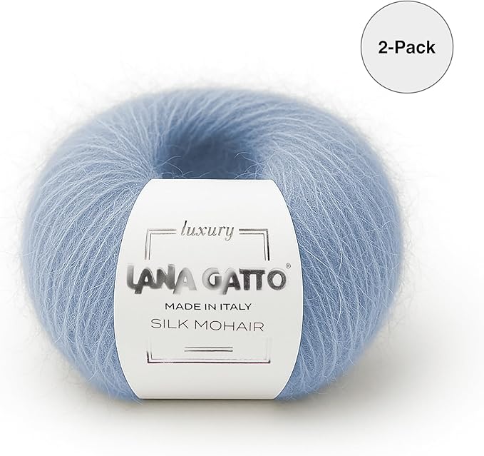 Silk Mohair Luxury Yarns, Premium and Soft Blend for Knitting, Made in Italy (Light Blue - 7264, 2)