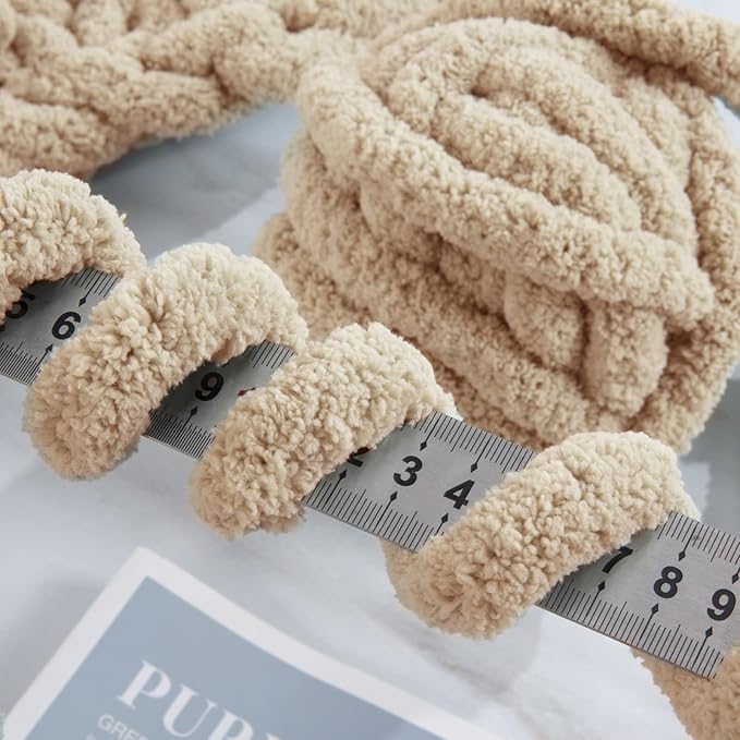 HOMBYS 12 Pack Chunky Yarn for Crocheting,Super Bulky Large Soft Fluffy Yarn,Plush Fuzzy Yarn,Thick Chenille Yarn for Hand Knitting/Arm Knitting,4 Cream,4 Light Grey,4 Khaki(Each 27yds,8 oz)