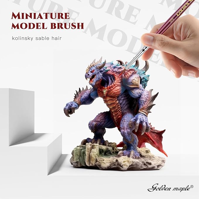 Kolinsky Sable Miniature Paint Brushes - Golden Maple Professional Ultra Fine Point Brush for Miniature, Model Painting & Watercolor Details - Size 3/0 4/0 5/0