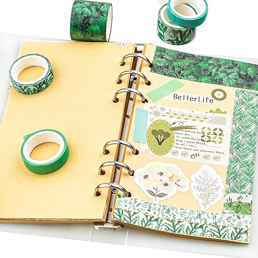 12 Rolls Green Washi Tape Set,Leaves Floral Tree Washi Masking Tape Colorful Decorative Painters Tape for Craft,Kids,Scrapbook,DIY,Gift Wrapping