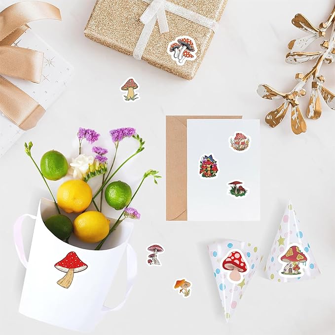1000 Pcs Autumn Cute Hen and Mushrooms Stickers Rolls Funny Chickens and Fantasy Mushroom Stickers in 20 Patterns, Vinyl Decals Roll for Gift Wrapping Scrapbook Journal Decor