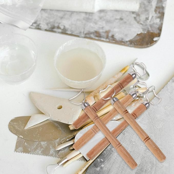 HOODANCOS 5Pcs Clay Sculpting Tools Set Trimming Embossing for Pottery Handle Making Ceramic Scraper and Cutter for Kids, Adults and Artists Modeling Shaping Building for Art&Craft