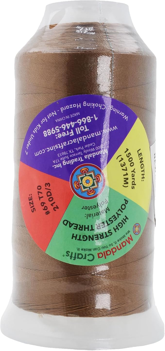 Mandala Crafts Russet Brown Heavy Duty Thread - 1500 Yds Tex 70 Bonded Polyester Threads for Sewing Drapery, Jeans, Leather, Hair, Outdoor Marine Upholstery