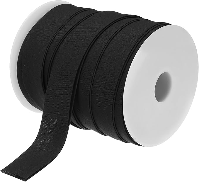MECCANIXITY 1 Inch Double Fold Bias Tape Polyester Continuous Bulk Bias Tape for Sewing,Seaming Quilting Hemming Binding Crafts (Black 25 Yards)