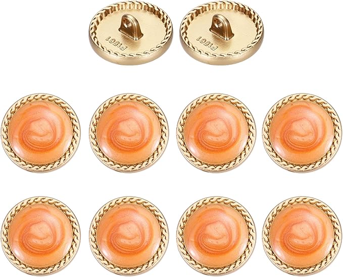 MECCANIXITY Metal Vintage Gold Button 15mm Round Metal Sewing Button Alloy Shank Replacement for Women's Suit Woolen Coat Shirt Dress Sewing Orange Pack of 10
