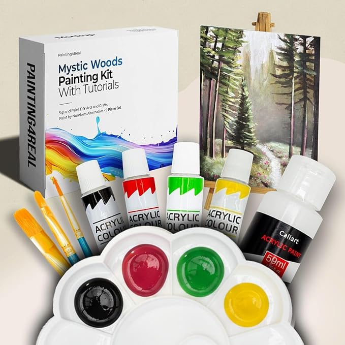 Painting4Real DIY Art Painting Kit for Adults – Learn to Paint Mystic Woods with Video Tutorials – 9 Pieces Acrylic Paint Set for Adults –Perfect Christmas Crafts & Holiday Gifts for Art Lovers