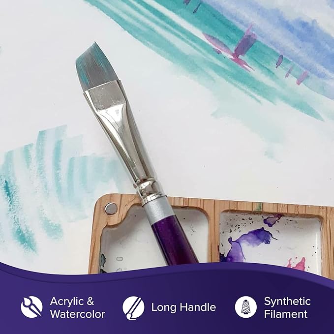 Silver Brush Limited 8806-3/8 Silver Silk 88 Angle Paintbrush for Acrylic, Watercolor, Gouache, Inks, & Dyes, Size 3/8 Inch, Long Handle