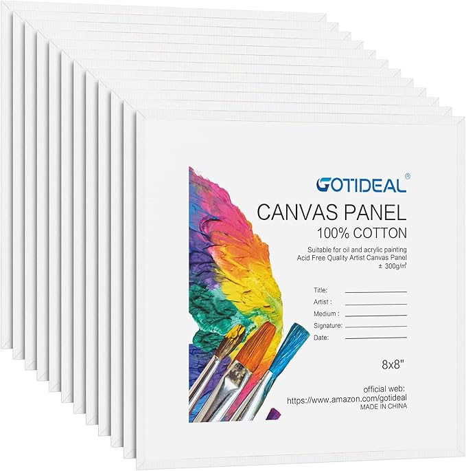 GOTIDEAL Canvases for Painting, 8x8 inch of 12, Professional Primed White Blank Flat Canvas Panels- 100% Cotton Artist Canvas Boards for Acrylics Painting, Oil Watercolor Tempera