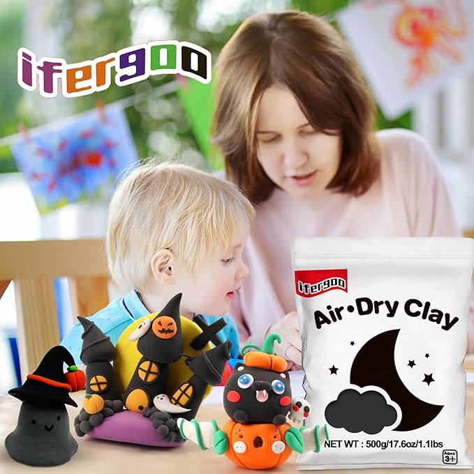Ifergoo Black Foam Modeling Clay- Moldable Cosplay, Air Dry, Squishy Molding Clay for Adult Arts & Craft Project, Fake Bake, Slime Supplies, 1.1LBS/500G