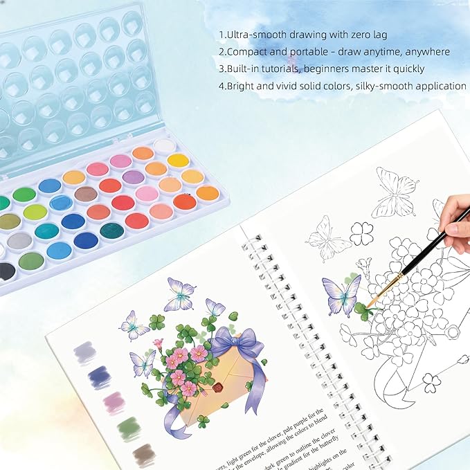 Watercolor Workbooks,36 Colors Water Color Books Paint Set for Adults, Watercolor Coloring Book for Beginners, Water Color Workbook, 15 Beautiful Paintings