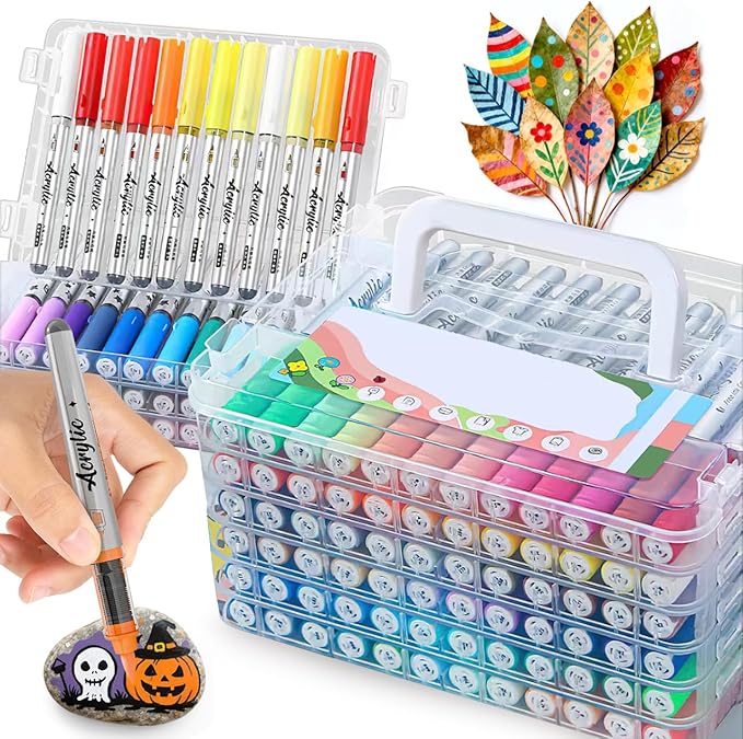 Woomer Acrylic Paint Markers Gel Auto Ink, Single-color Available, Durable Brush Tips Acrylic Pens Marker for Rock Fabric DIY Crafts, Waterbased & Waterproof after Dry, 72 Count