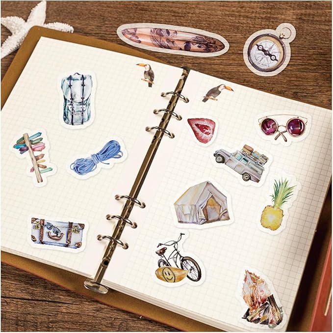 Yoksas 320 Pcs Watercolor Washi Stickers - Forest Nature, Ocean Animals, Sea Beach Aesthetic Stickers for Scrapbooking, Planners, Calendars, Bullet Journal