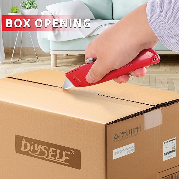 DIYSELF Utility Knife, 20 Pack Heavy Duty Box Cutter Retractable, Box Cutter Knife, Box Opener, Cardboard Cutter, Utility Knives for Garage, Home and Office, PVC Pipe Cutter (Red)