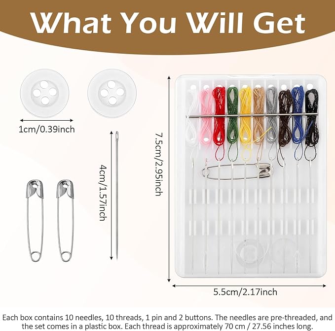 36 Boxes Mini Sewing Kit Bulk Easy Pre Threaded Needle Kit Travel Sewing Threaded Needle Holder Small Home Travel Box with Pin Button, Assorted Colors ﻿
